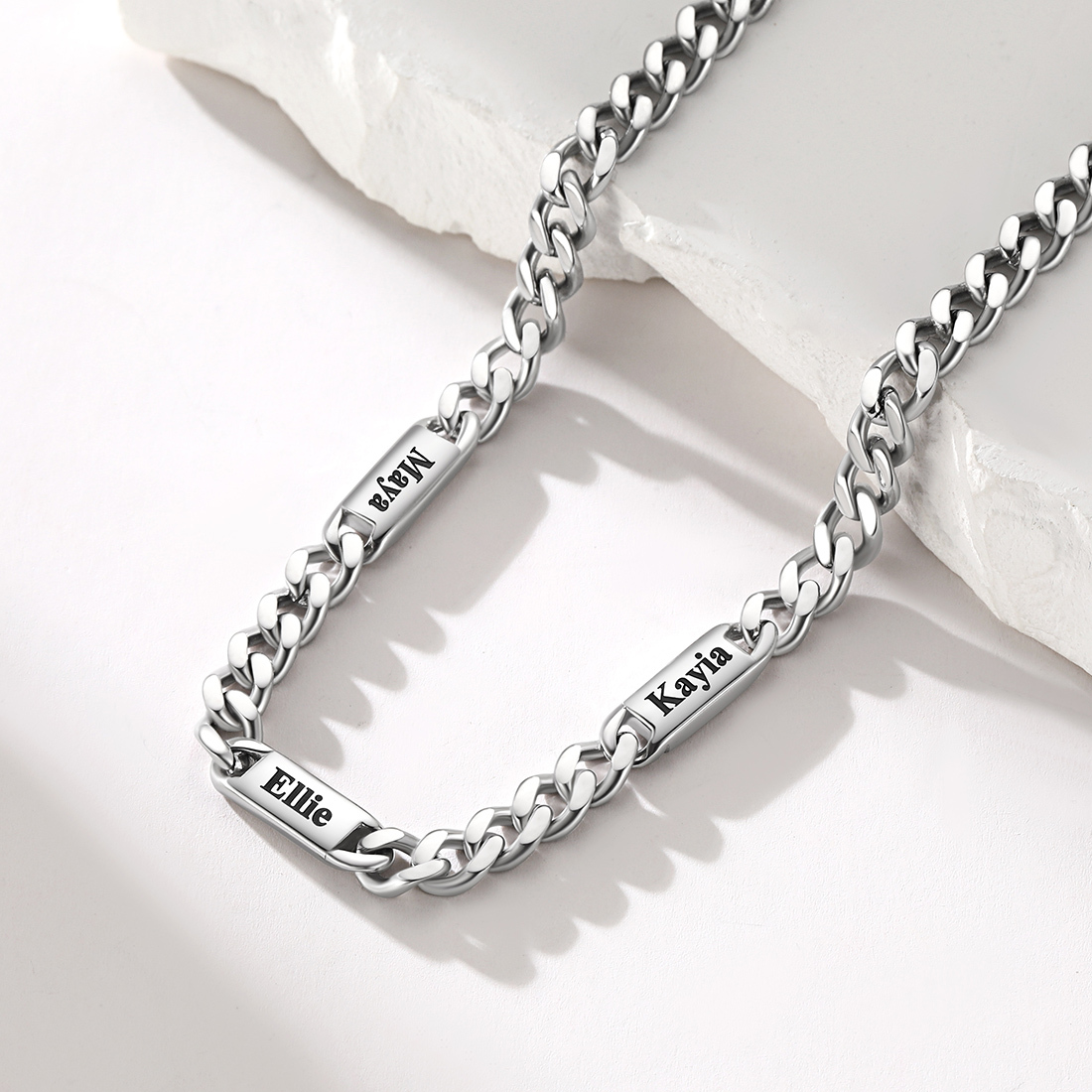 5mm Custom 3 Name Cuban Chain Necklace, Stainless Steel