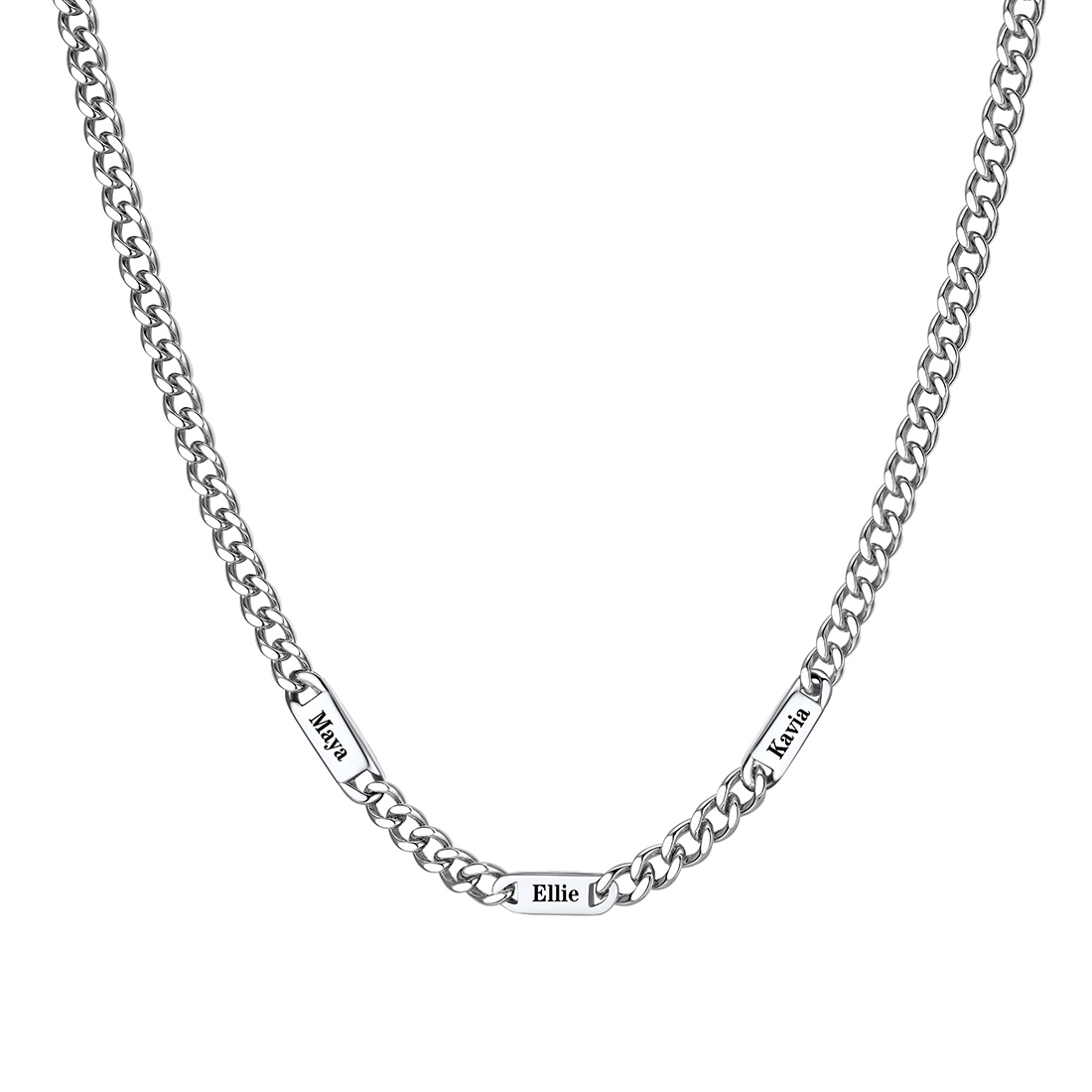 5mm Custom 3 Name Cuban Chain Necklace in Stainless Steel