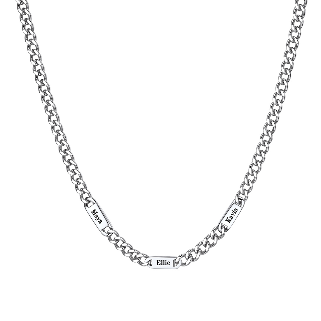 5mm Custom 3 Name Cuban Chain Necklace in Stainless Steel