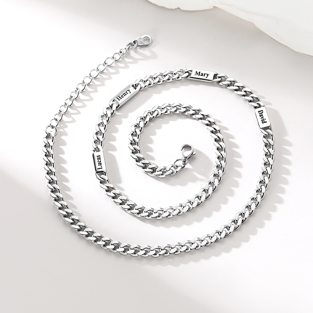 5mm Custom 4 Name Cuban Chain Necklace, Stainless Steel