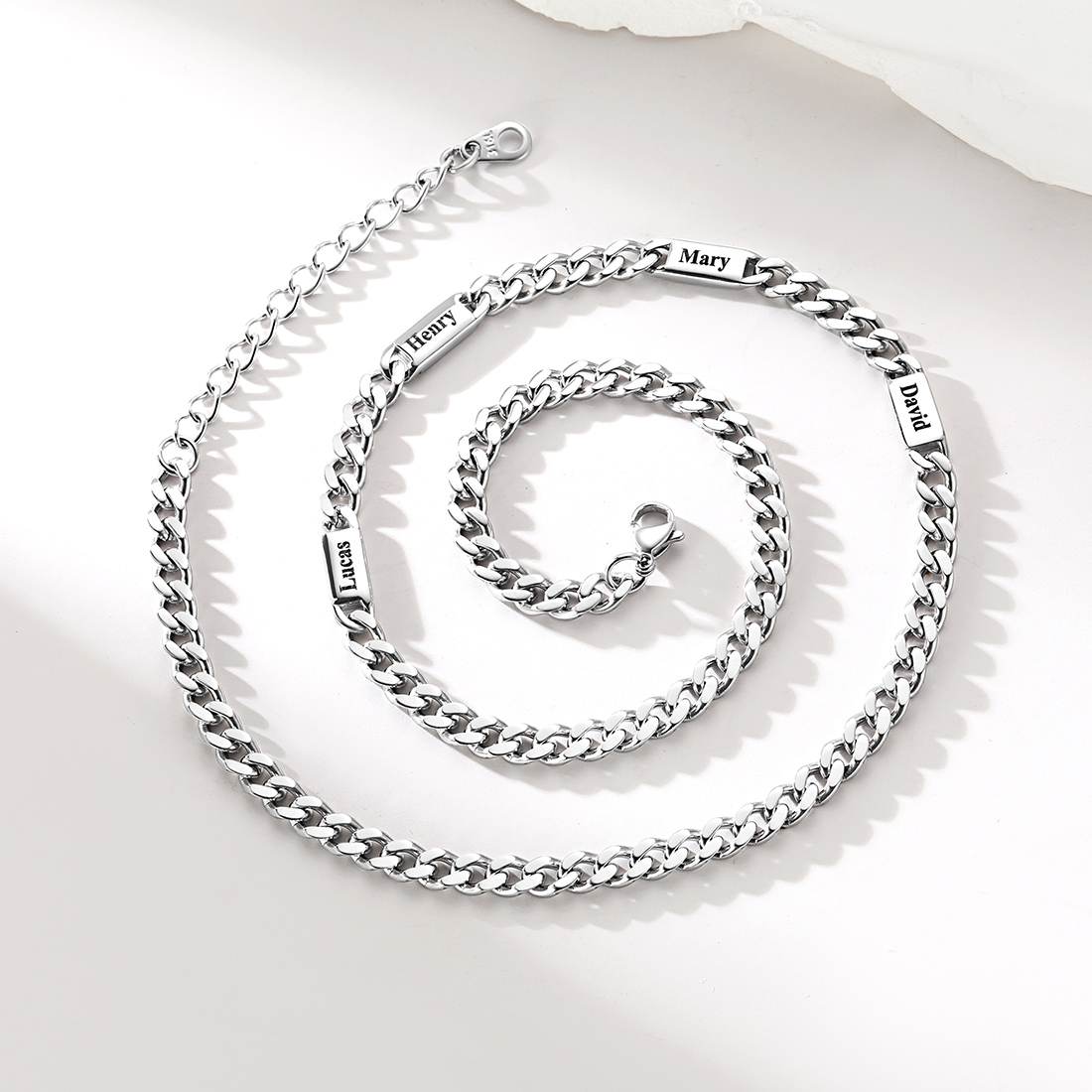 5mm Custom 4 Name Cuban Chain Necklace, Stainless Steel