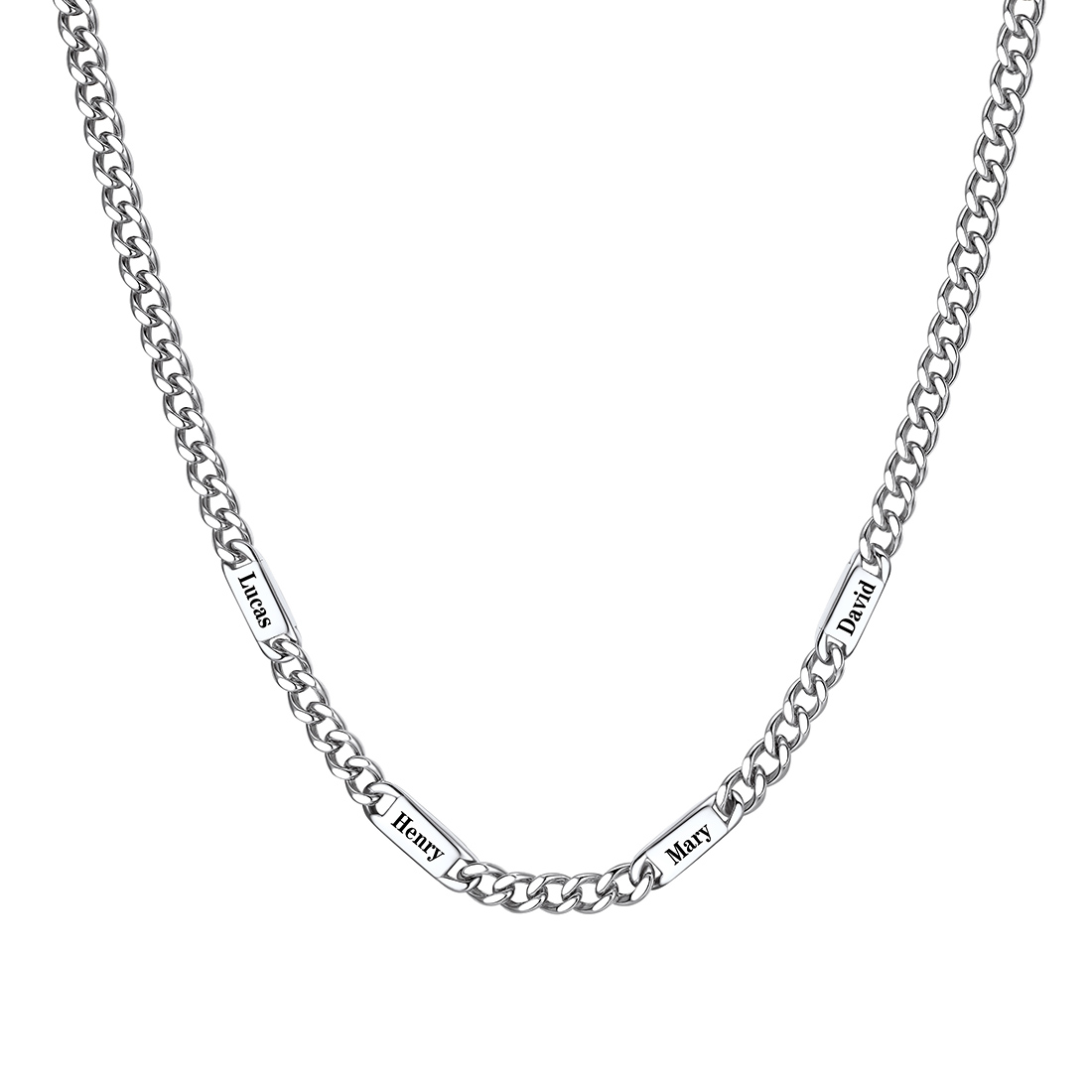 5mm Custom 4 Name Cuban Chain Necklace in Stainless Steel