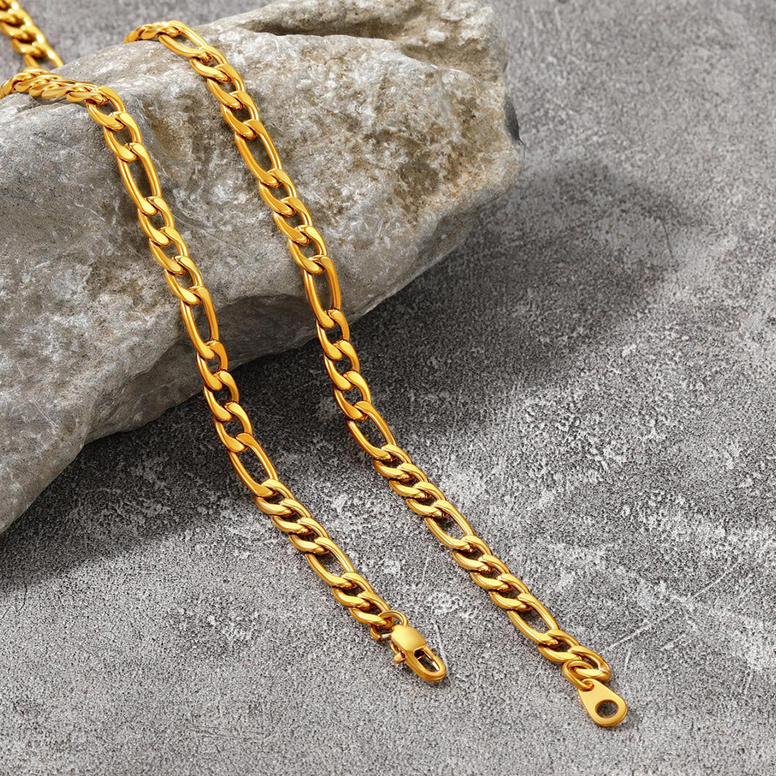 5mm Thick Figaro Chain Necklace for Men Women in 18K Gold Plated – U7