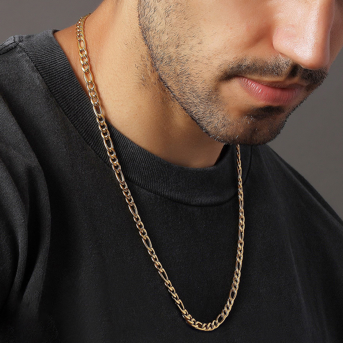 5mm Thick Figaro Chain Necklace for Men Women in 18K Gold Plated – U7