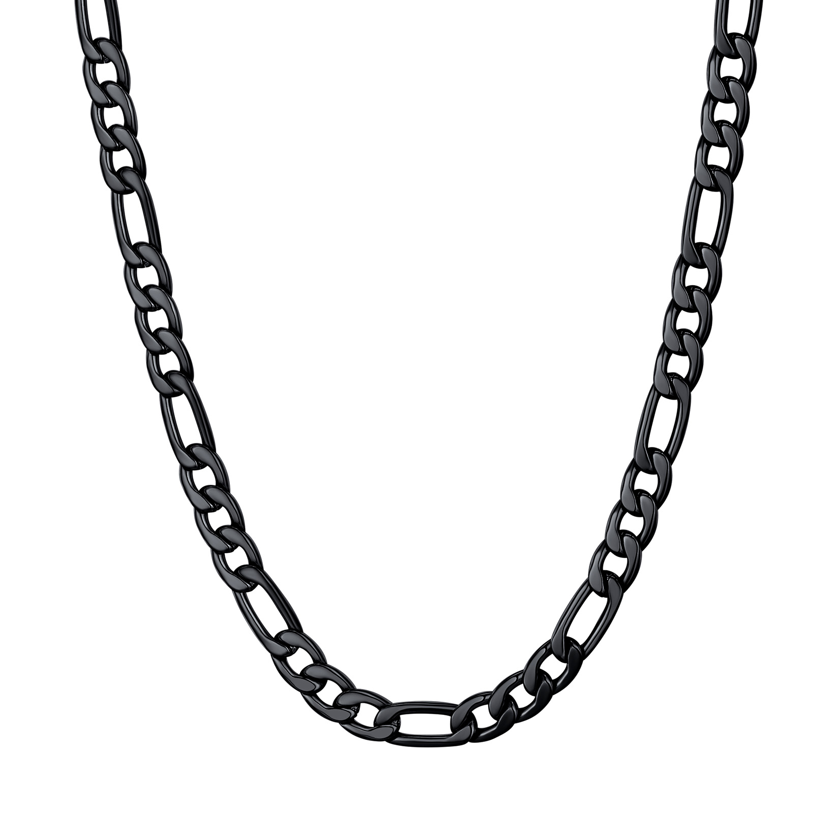 5mm Thick Figaro Chain Necklace in Black Plated