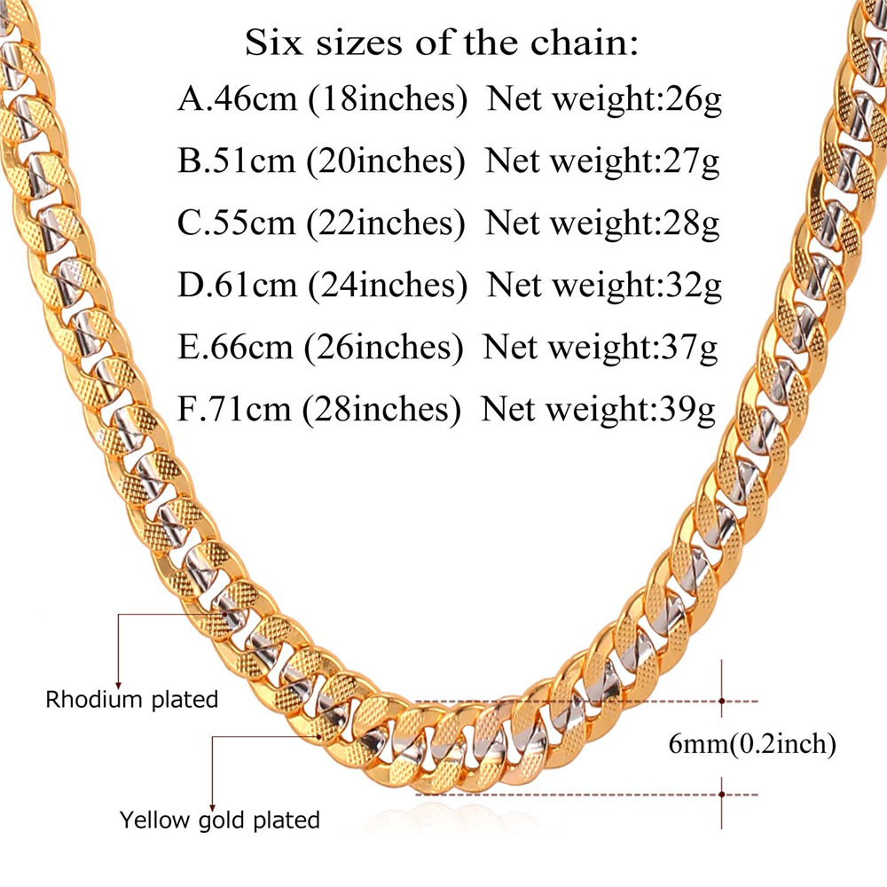 6mm Thick Two-Tone Curb Chain Necklace Details-Necklace Length, Weight 02