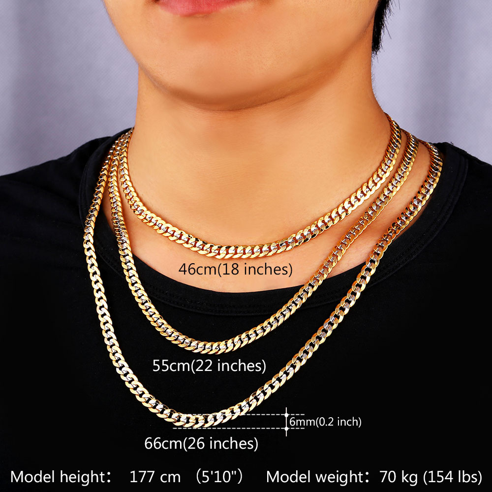 6mm Thick Two-Tone Curb Chain Necklace Details-Necklace Length, Weight 01