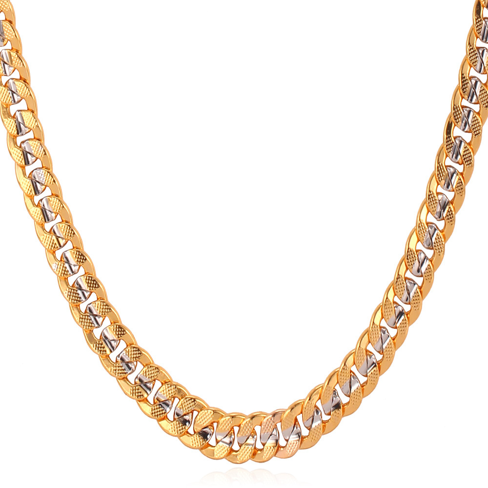 6mm Thick Two-Tone Curb Chain Necklace in 18K Gold Plated
