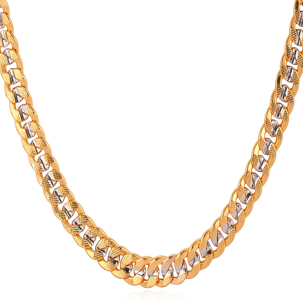 6mm Thick Two-Tone Curb Chain Necklace in 18K Gold Plated