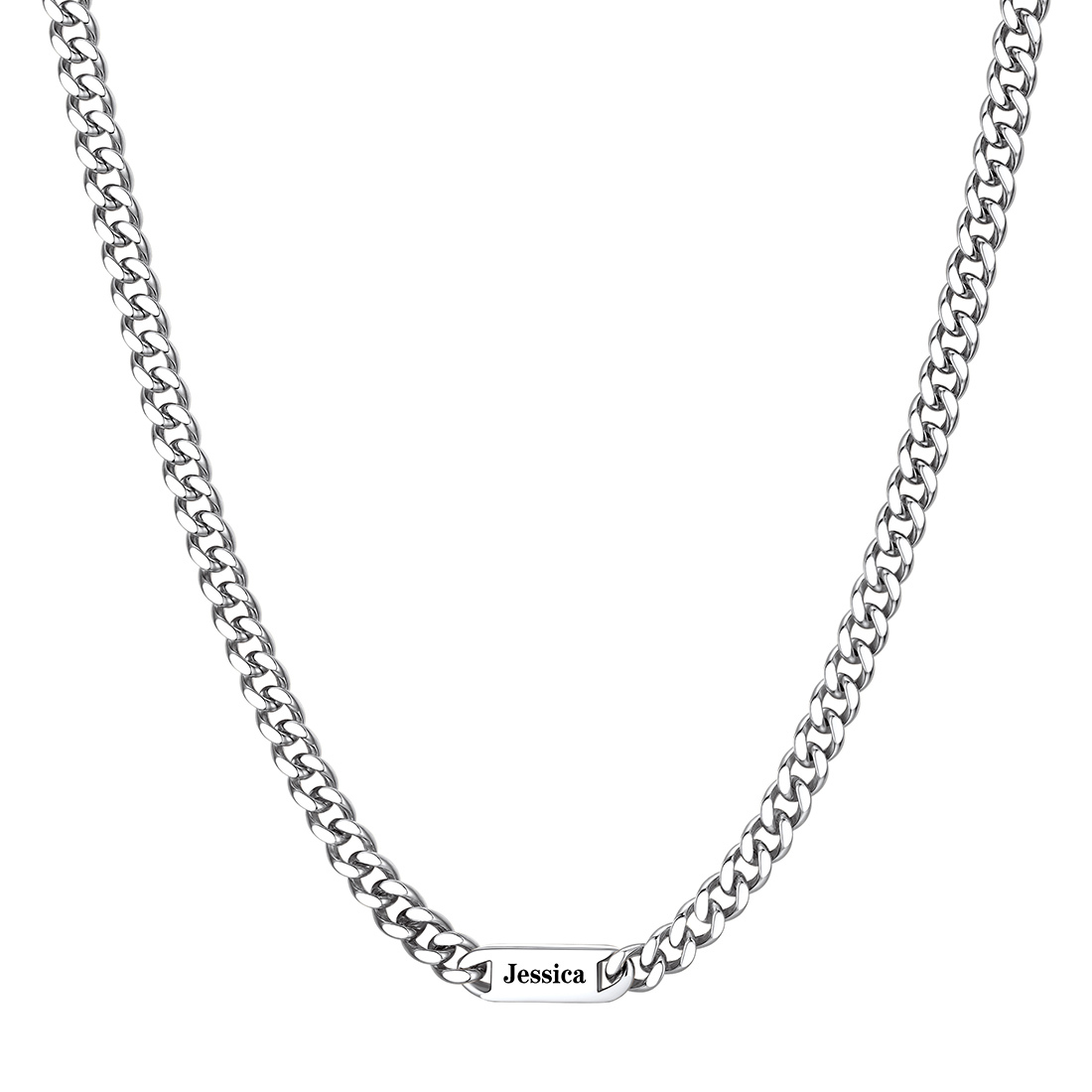 7mm Custom 1 Name Cuban Chain Necklace in Stainless Steel