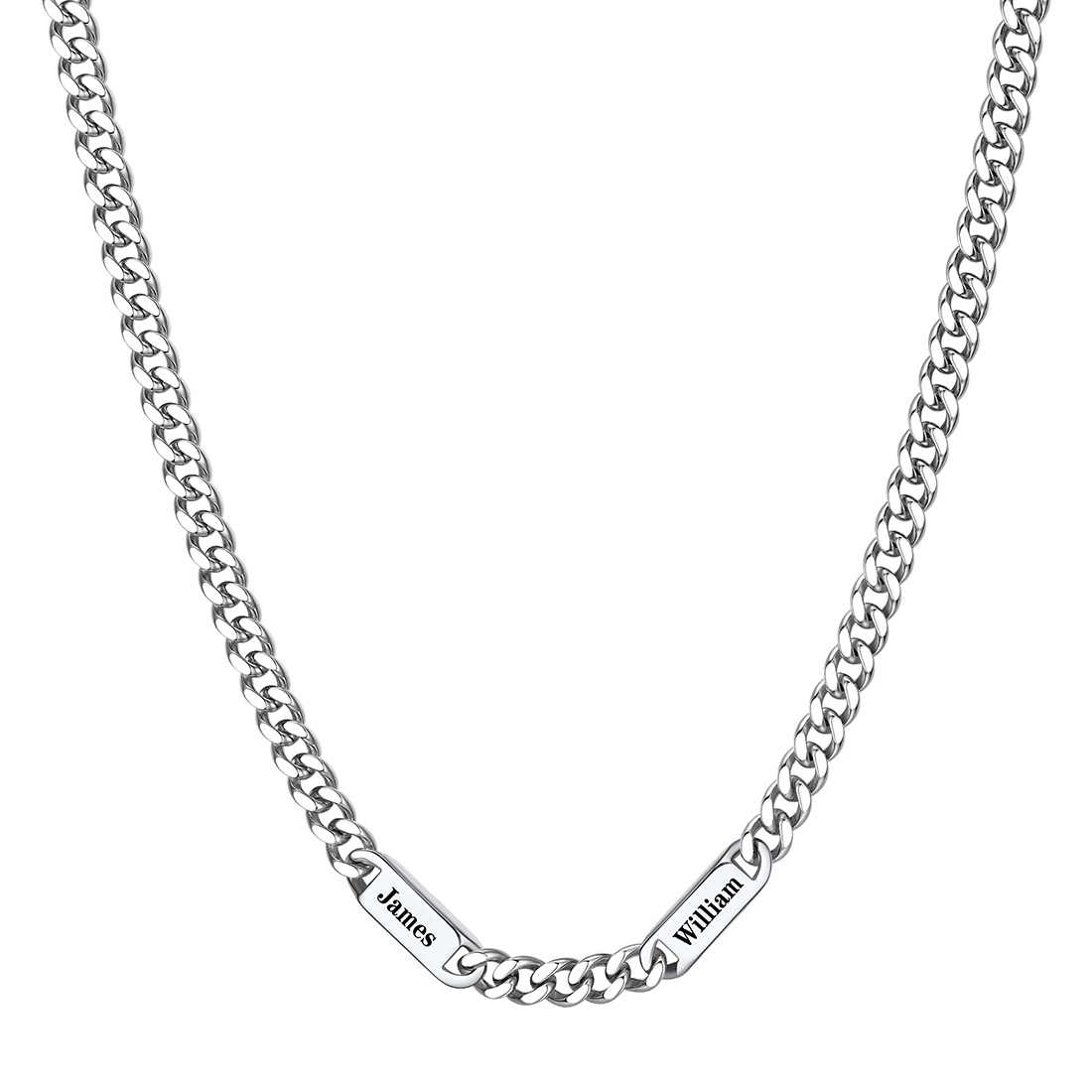 7mm Custom 2 Name Cuban Chain Necklace in Stainless Steel