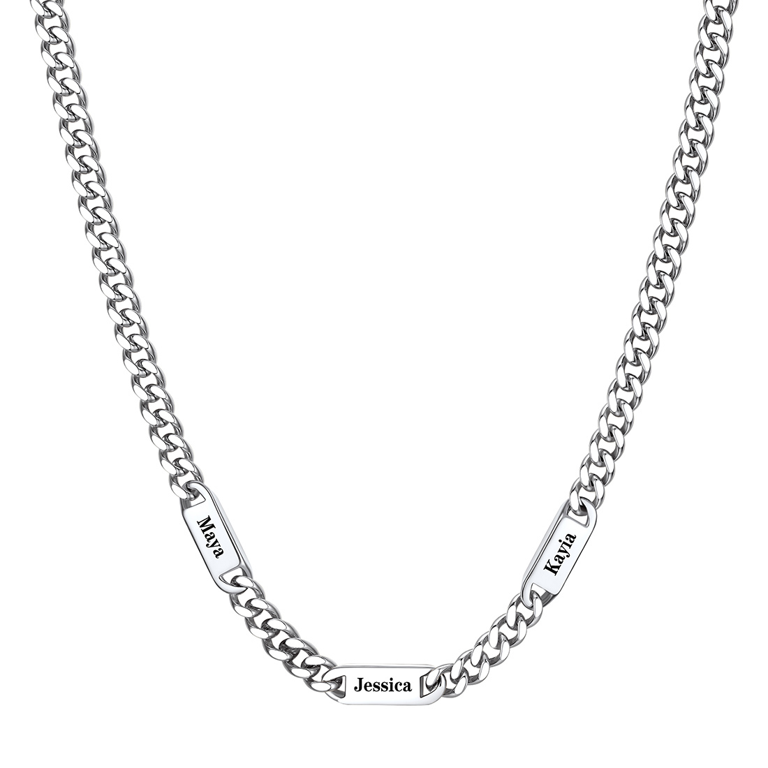 7mm Custom 3 Name Cuban Chain Necklace in Stainless Steel