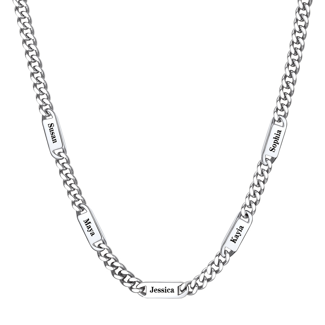 7mm Custom 5 Name Cuban Chain Necklace in Stainless Steel