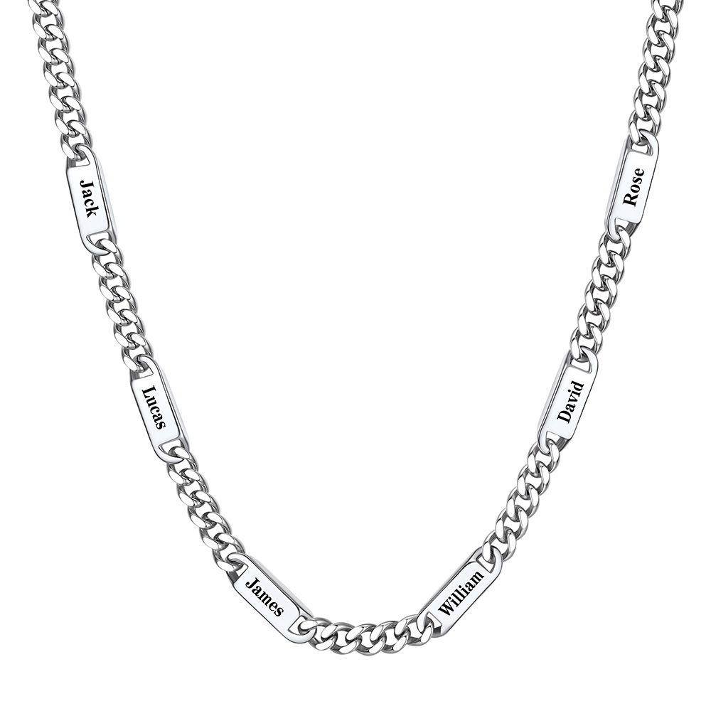 7mm Custom 6 Name Cuban Chain Necklace in Stainless Steel