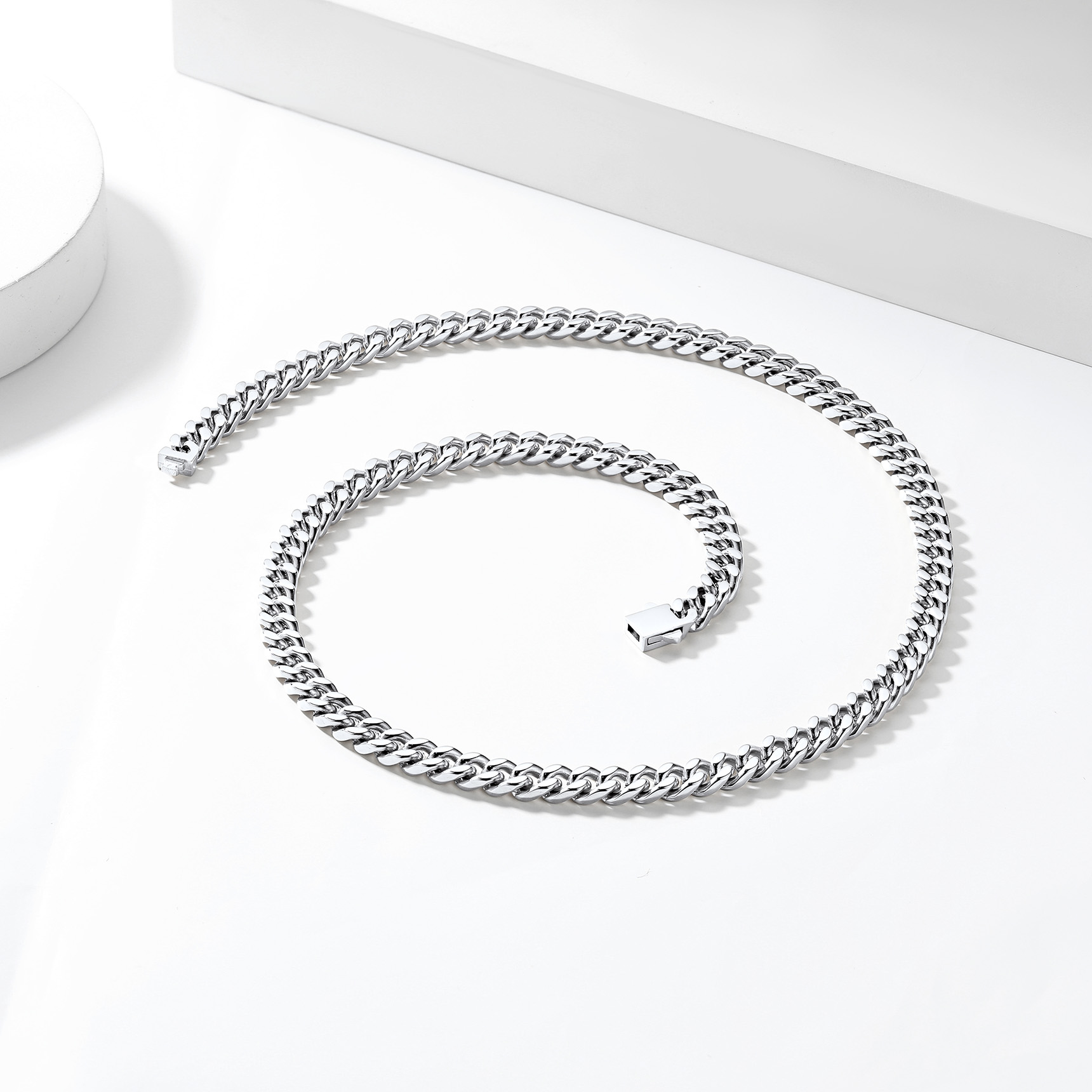 7mm Miami Cuban Chain Necklace, Stainless Steel-01