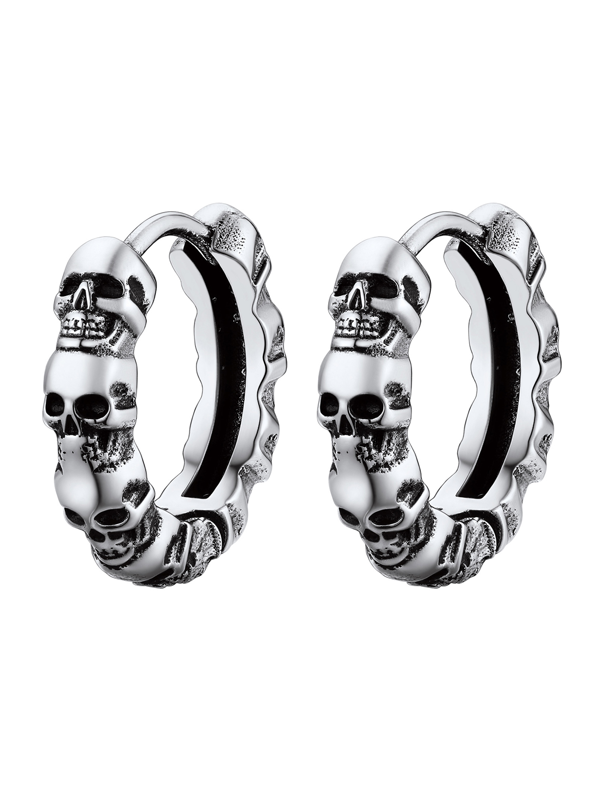 Skull Huggie Hoops Punk Rock Earrings in Platinum Plated