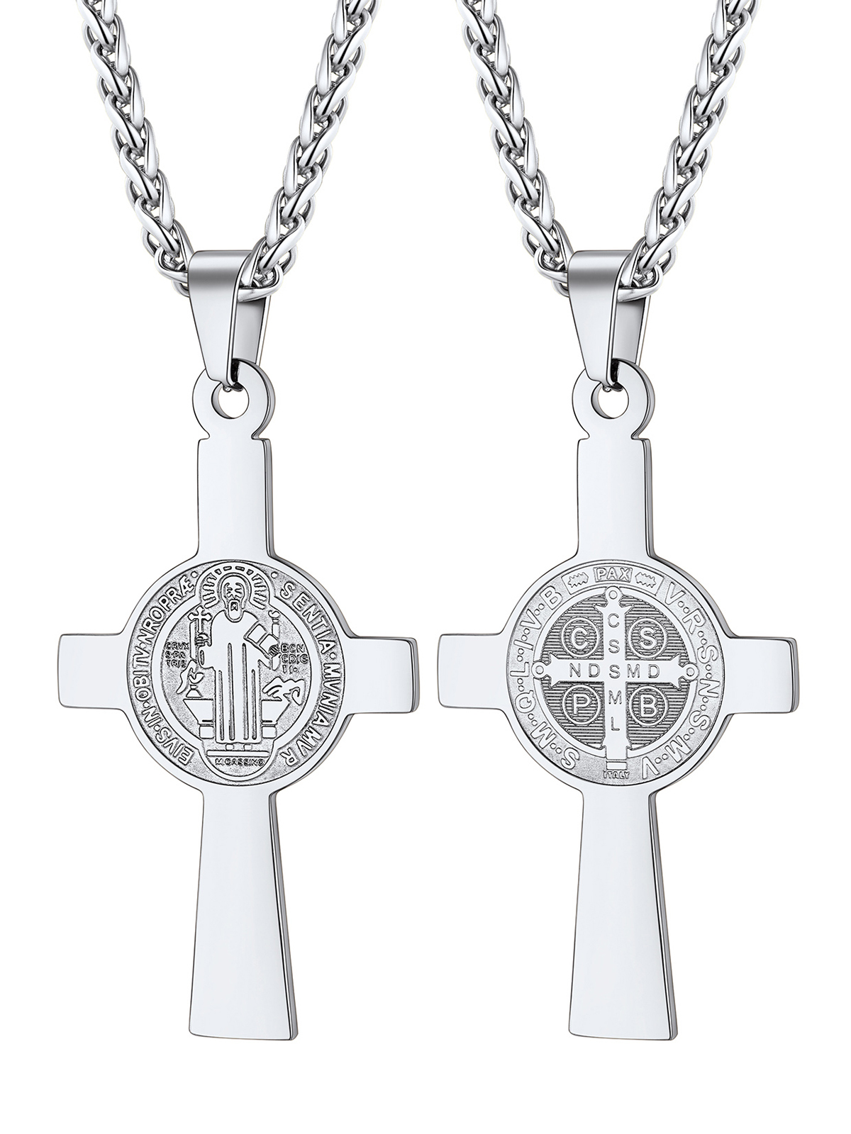 Saint Benedict Pendant Medal Cross Necklace in Stainless