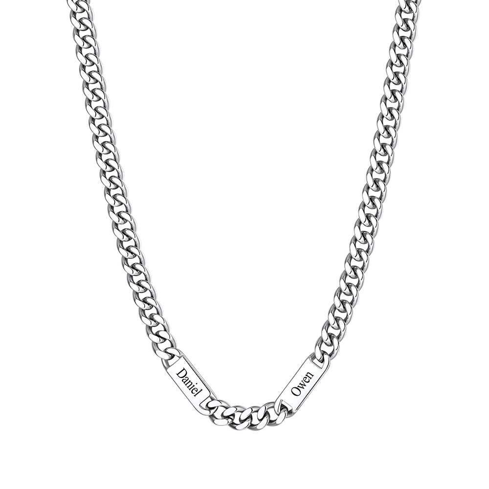 9mm Custom 2 Name Cuban Chain Necklace in Stainless Steel