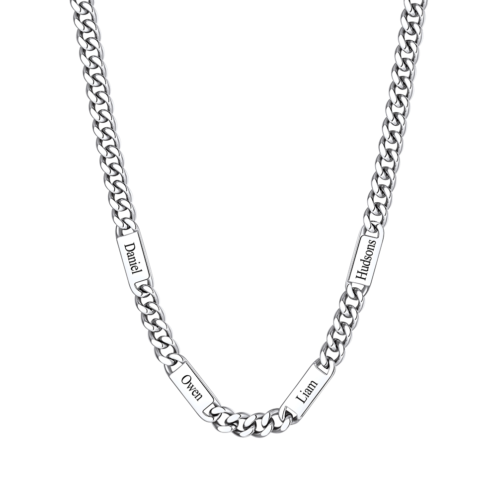 9mm Custom 4 Name Cuban Chain Necklace in Stainless Steel