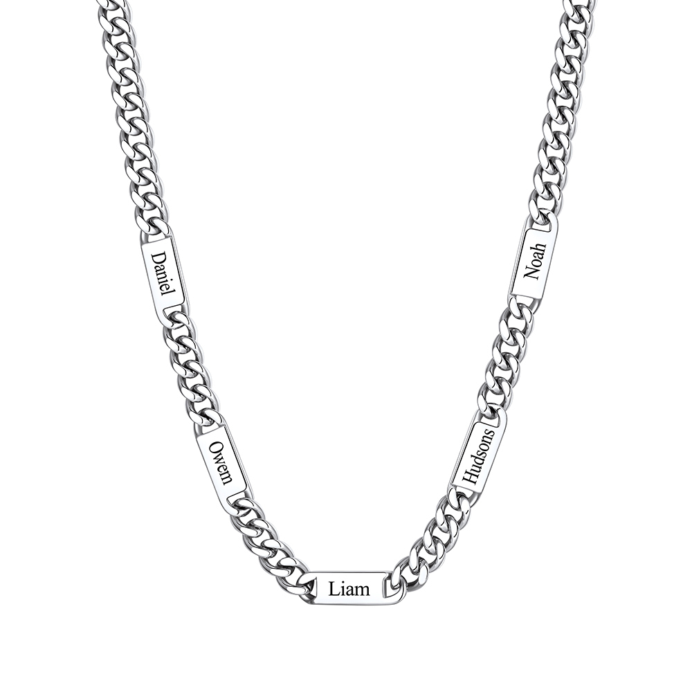 9mm Custom 5 Name Cuban Chain Necklace in Stainless Steel