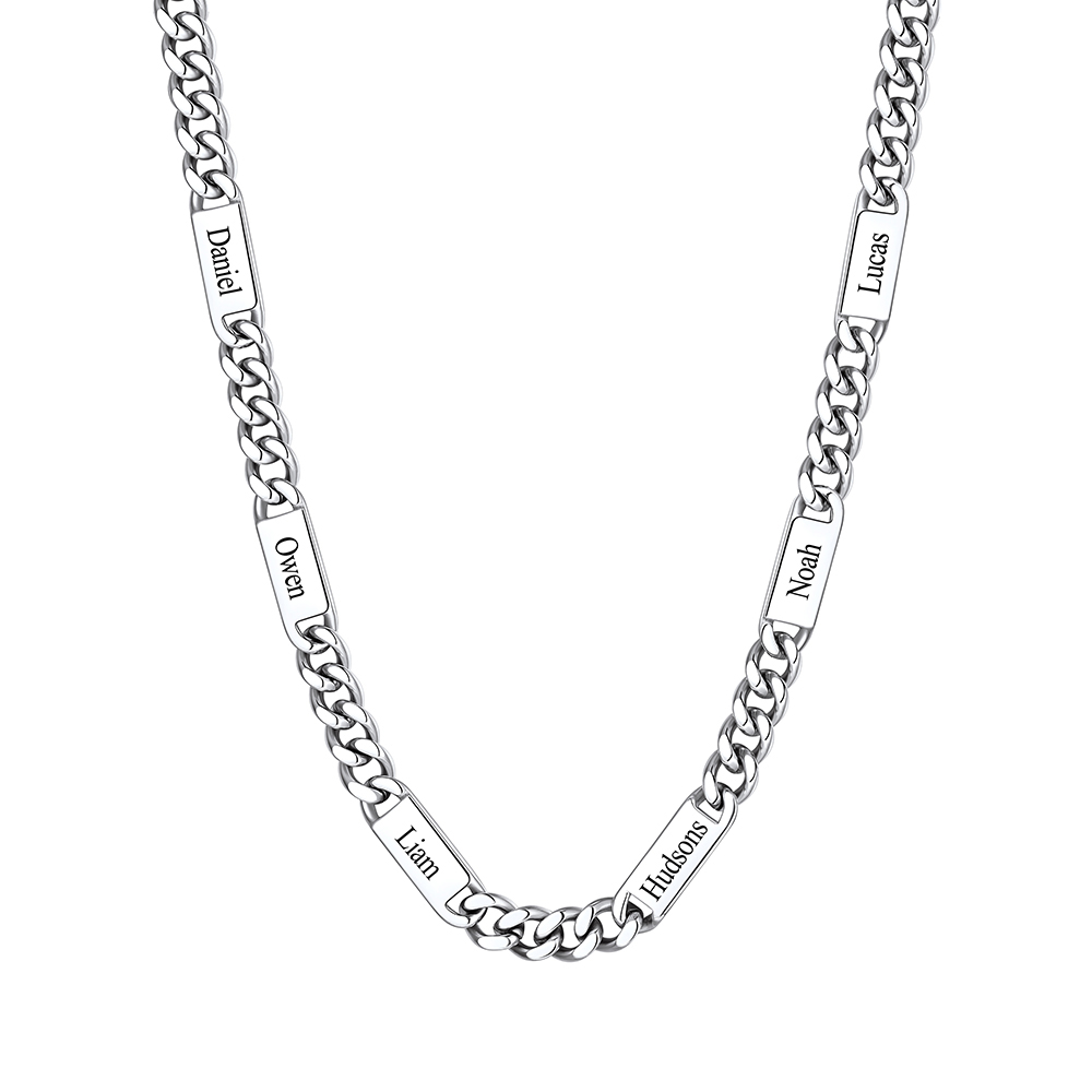 9mm Custom 6 Name Cuban Chain Necklace in Stainless Steel