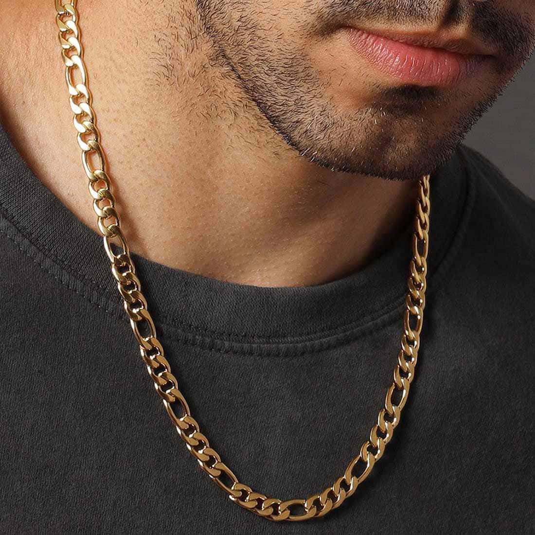 9mm Thick Figaro Chain Necklace for Men Women in 18K Gold Plated – U7