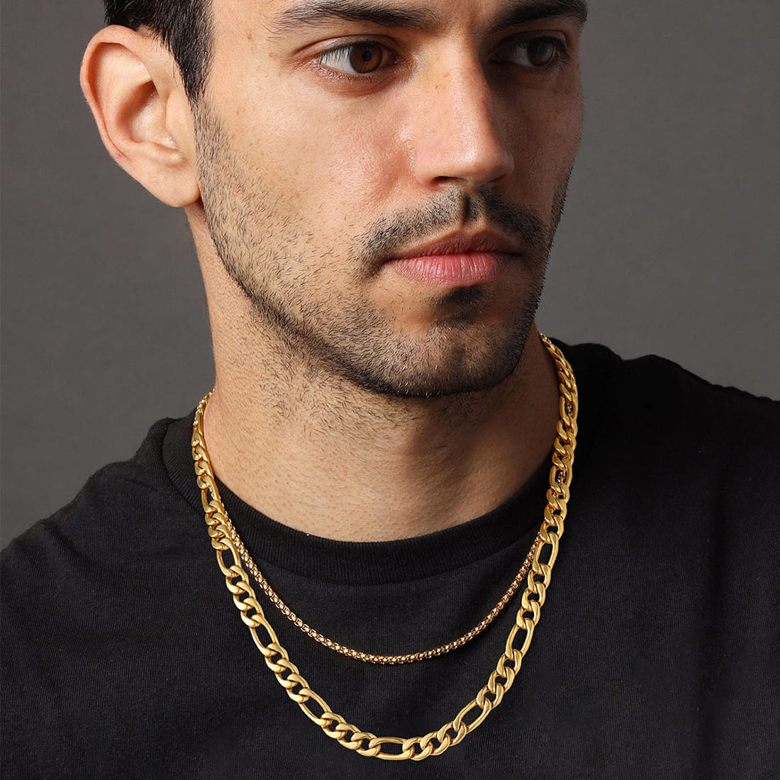 9mm Thick Figaro Chain Necklace for Men Women in 18K Gold Plated – U7