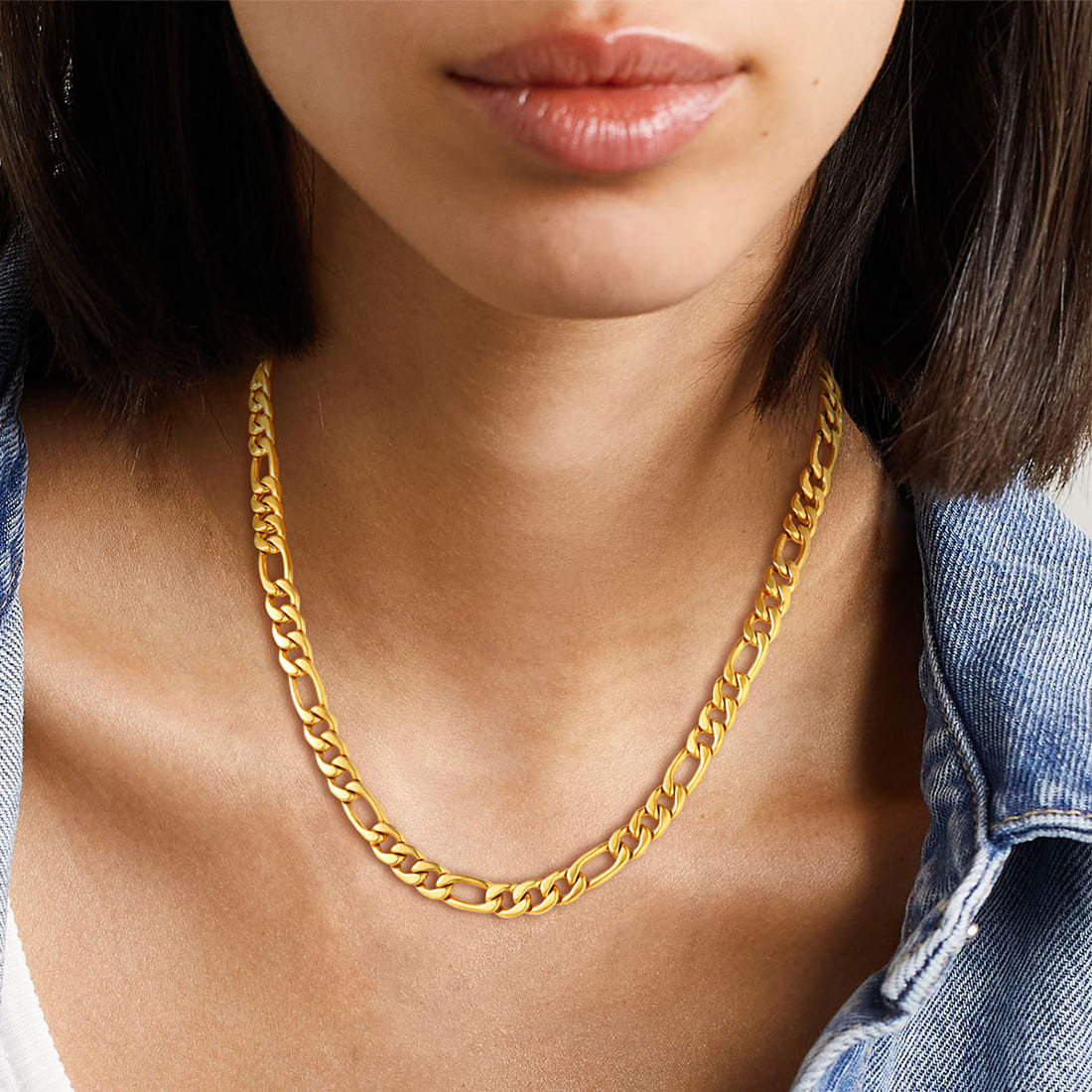 9mm Thick Figaro Chain Necklace for Men Women in 18K Gold Plated – U7