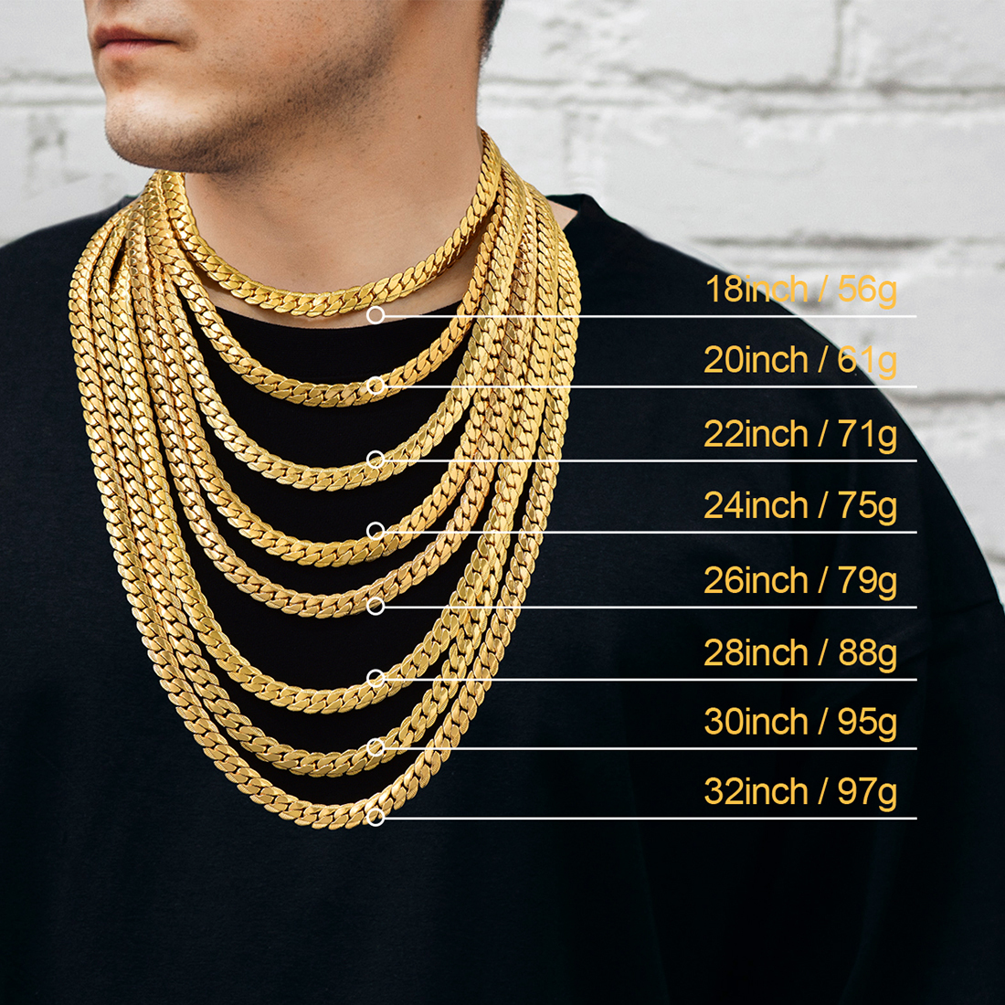 9mm Thick Snake Curb Chain Necklace Details-Necklace Length, Weight
