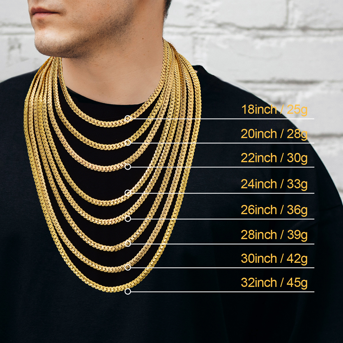 6mm Thick Snake Curb Chain Necklace Details-Necklace Length, Weight