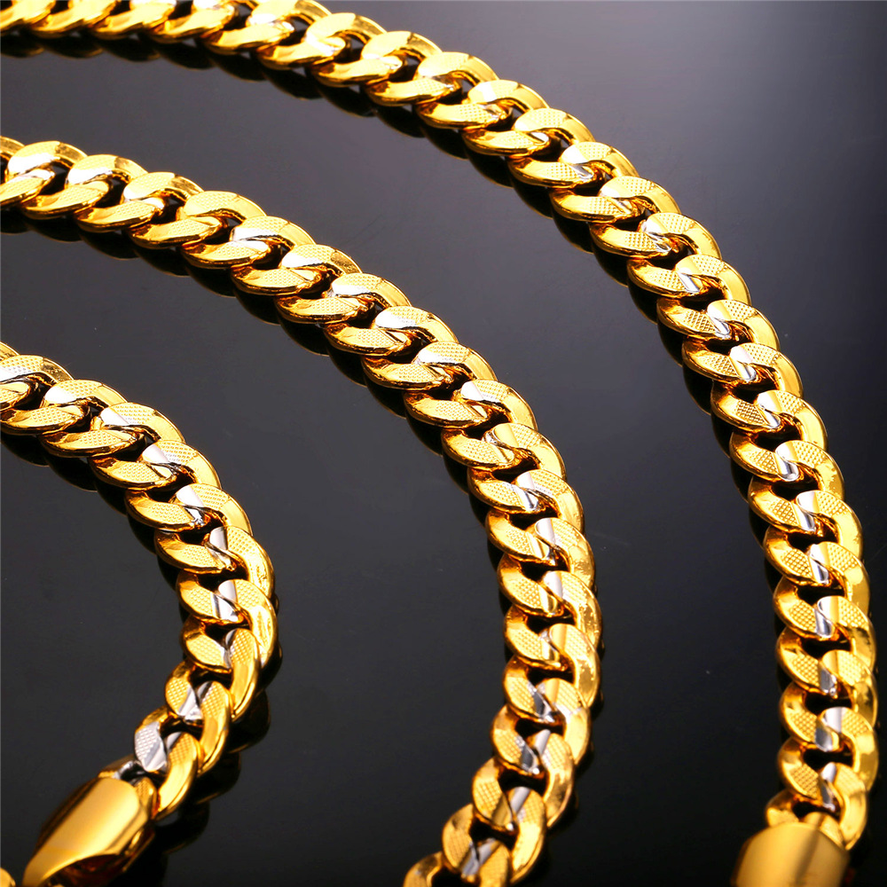 9mm Thick Two-Tone Curb Chain Necklace, Stainless Steel-02