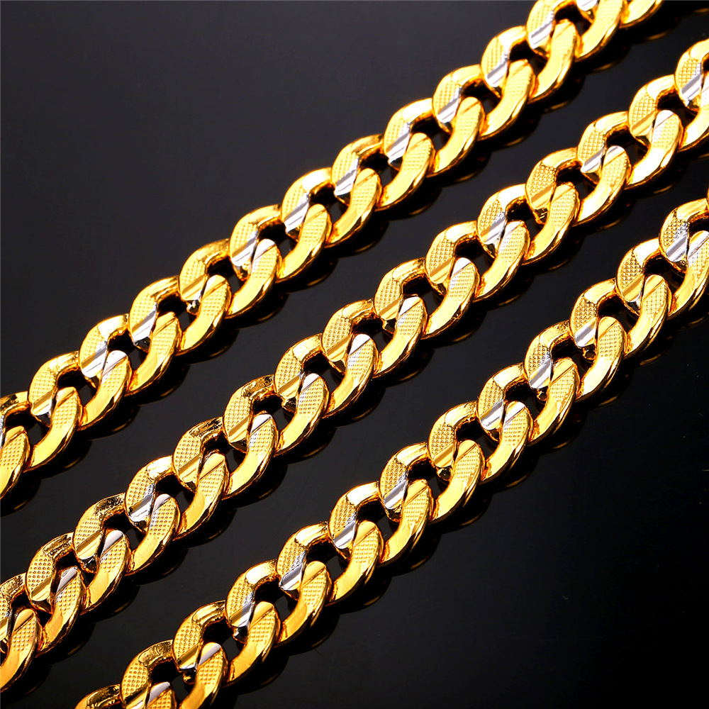 9mm Thick Two-Tone Curb Chain Necklace, Stainless Steel-03