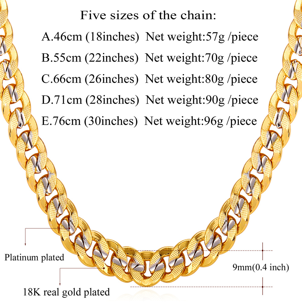 9mm Thick Two-Tone Curb Chain Necklace Details-Necklace Length, Weight 02