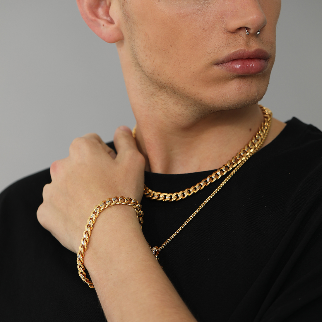 9mm Thick Two-Tone Curb Chain Necklace for Men-01