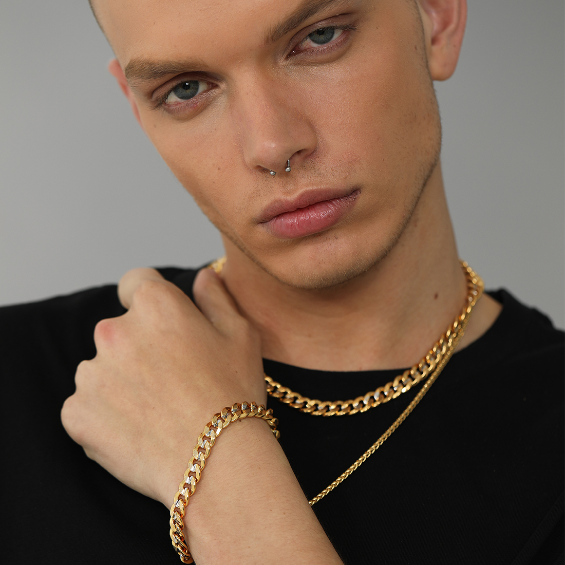 9mm Thick Two-Tone Curb Chain Necklace for Men-02