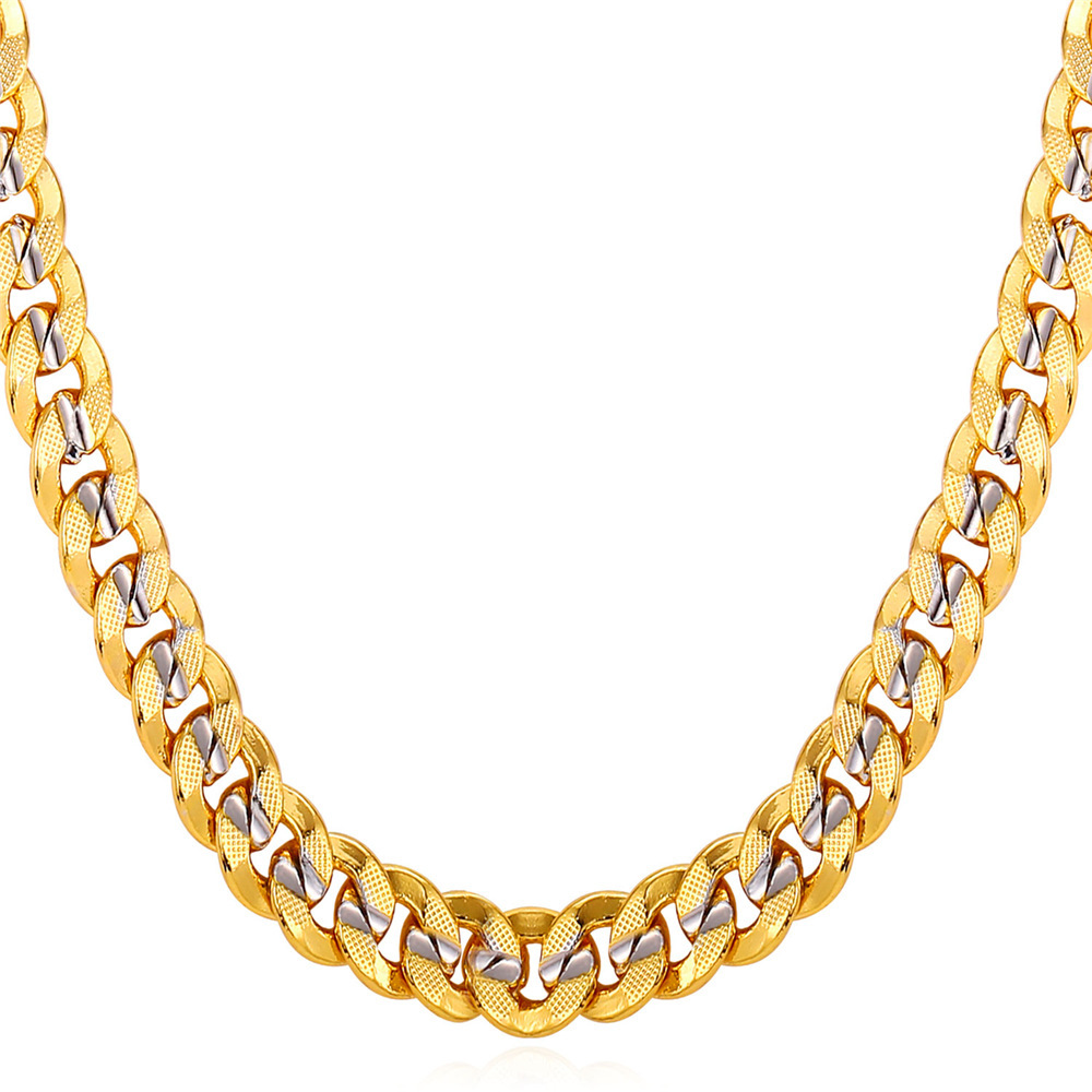 9mm Thick Two-Tone Curb Chain Necklace in 18K Gold Plated