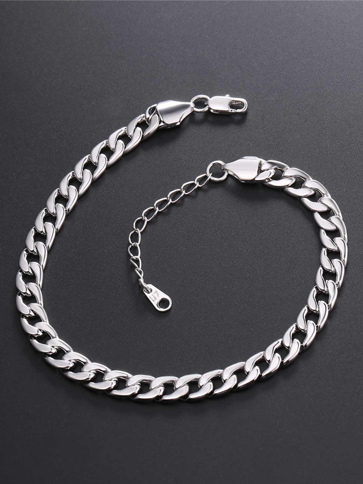 7mm Thick Cuban Link Chain Anklet in Platinum