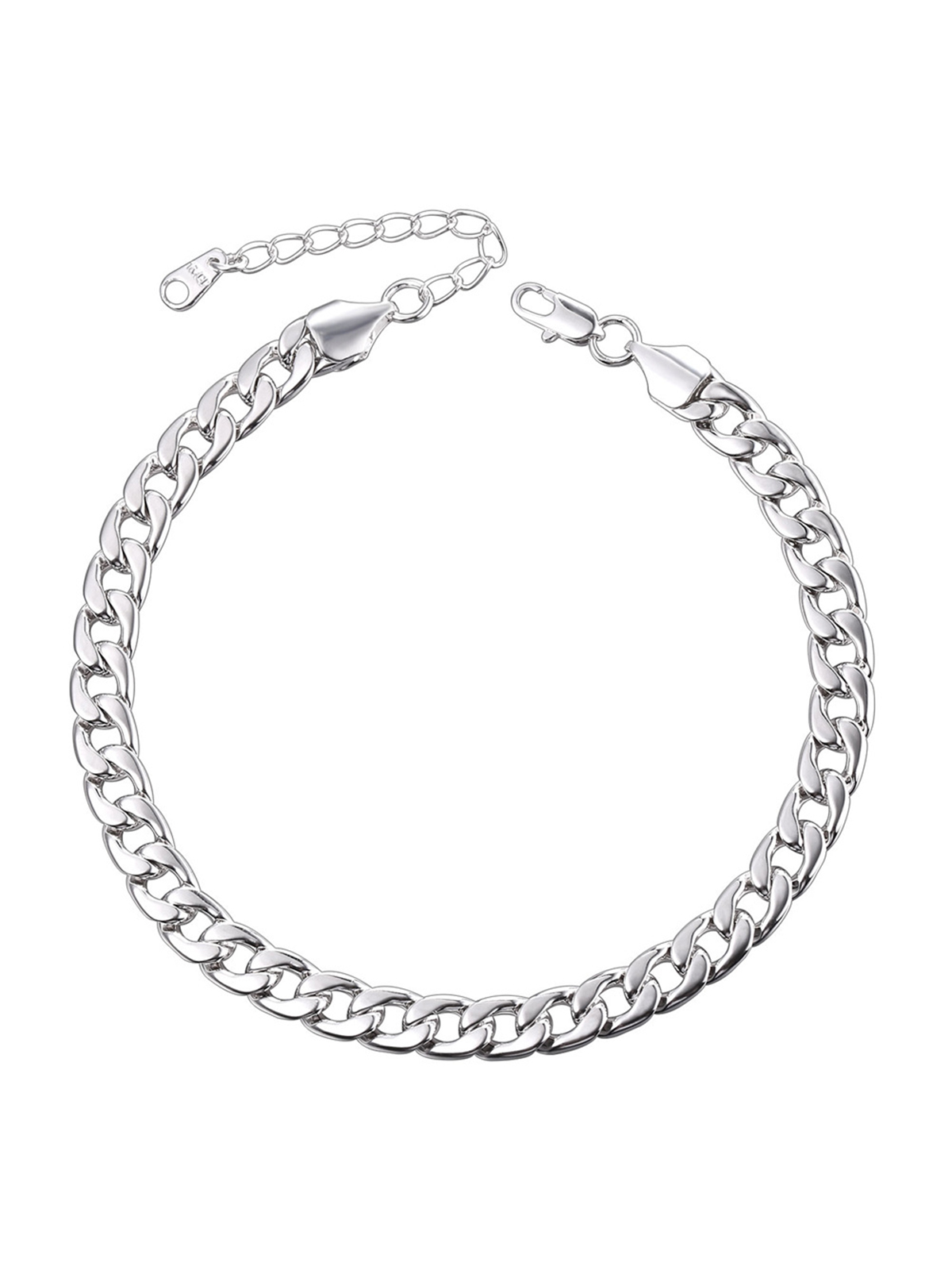 7mm Thick Cuban Link Chain Anklet in Platinum