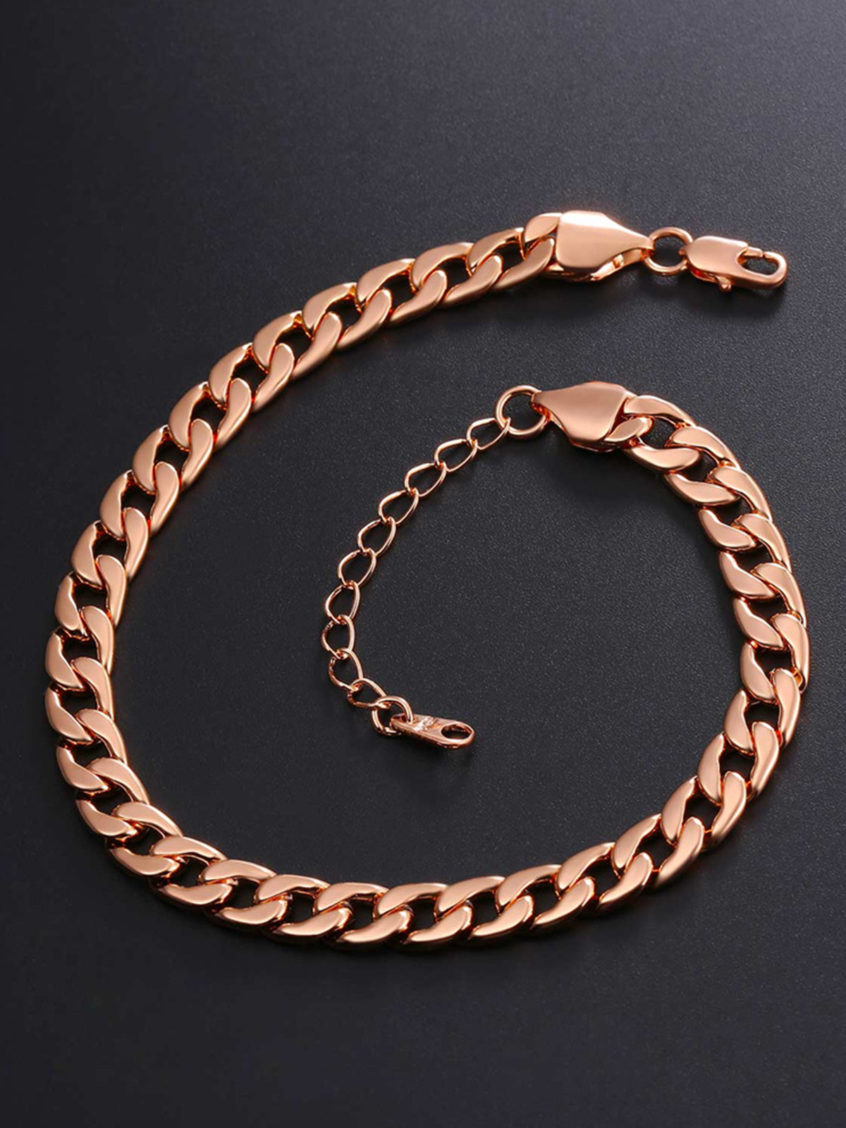 7mm Thick Cuban Link Chain Anklet in Rose Gold