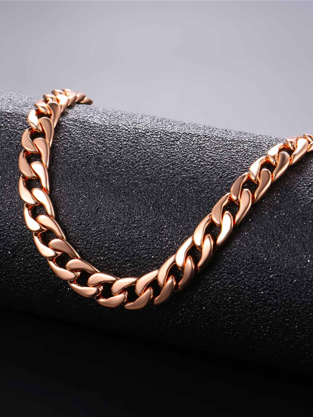 7mm Thick Cuban Link Chain Anklet in Rose Gold