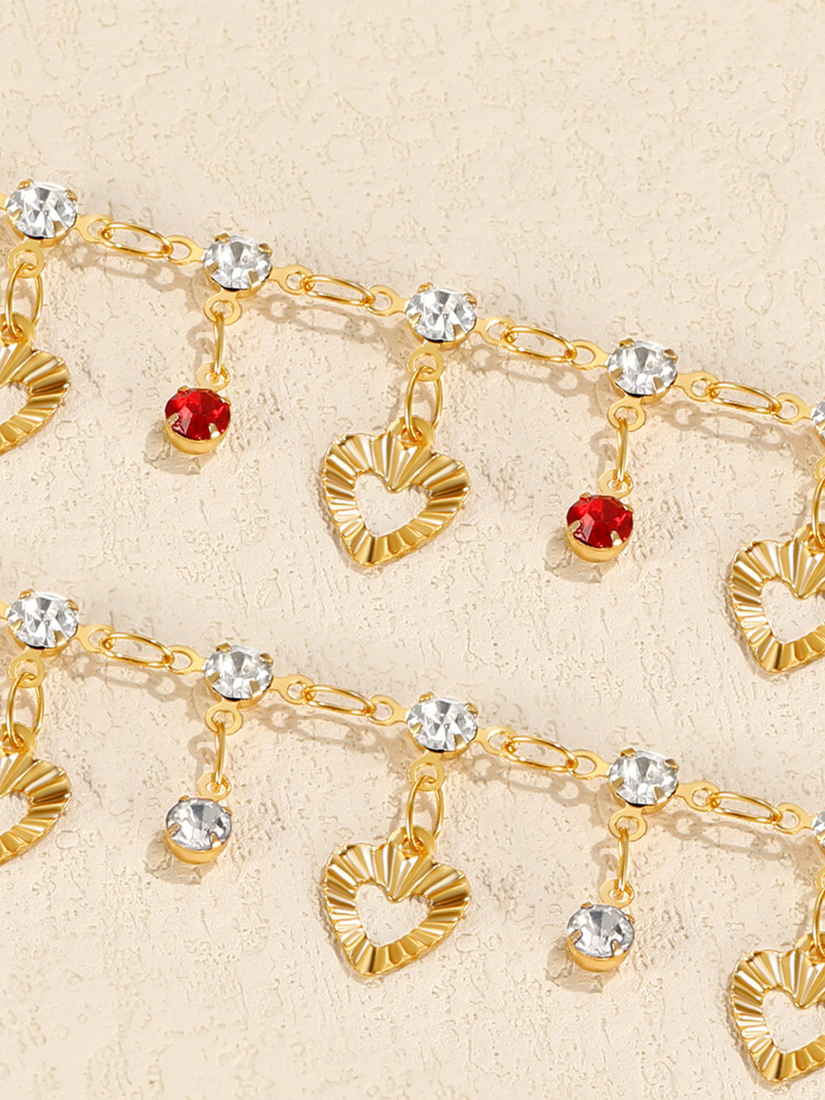 Heart Charm Anklet with White Rhinestone in 18K Gold Plated