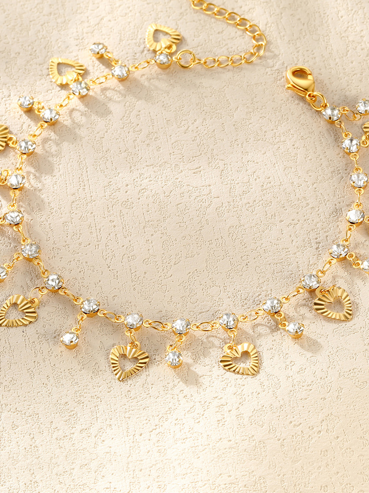 Heart Charm Anklet with White Rhinestone in 18K Gold Plated