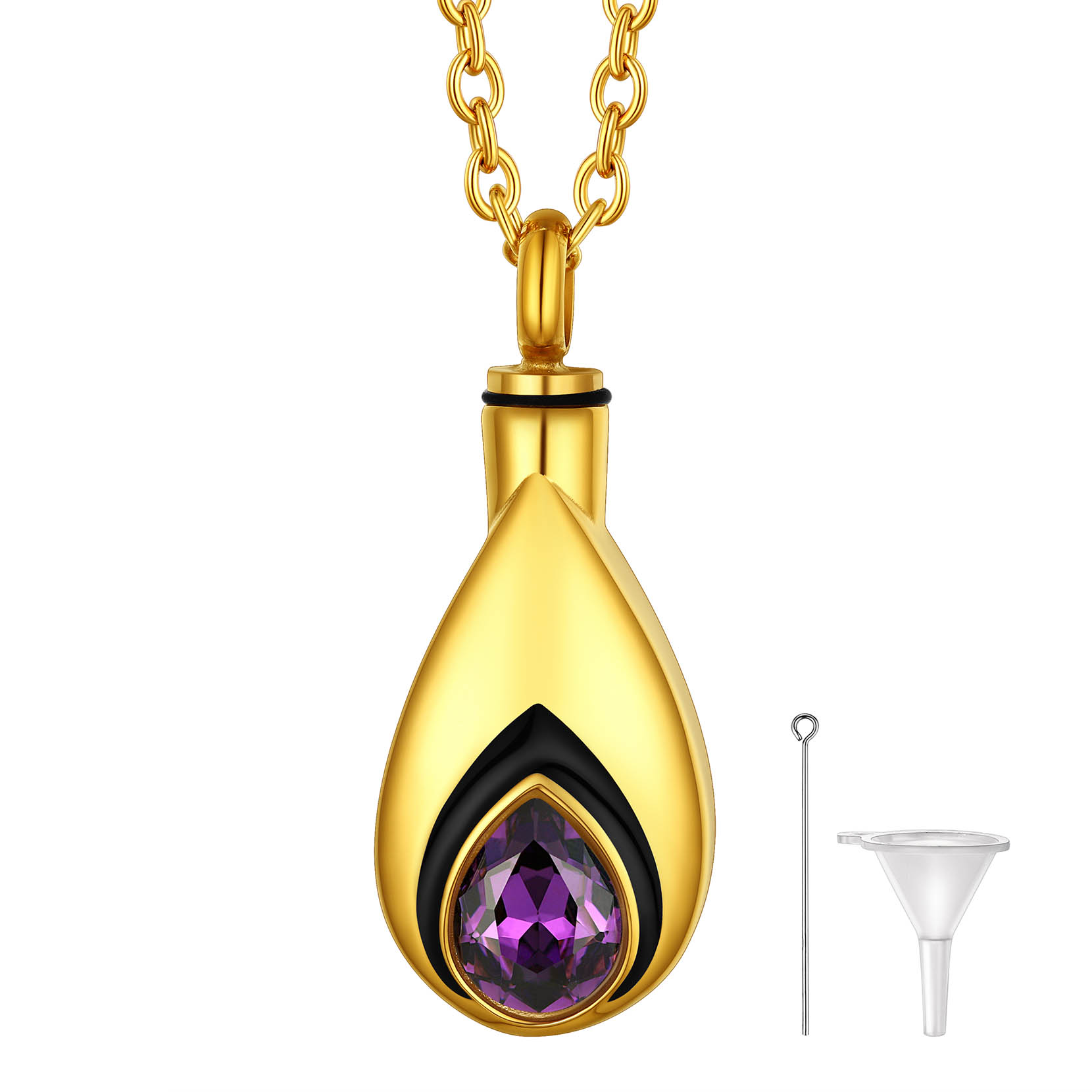Amethyst  Birthstone Pendant Cremation Urn Necklace in 18K Gold Plated