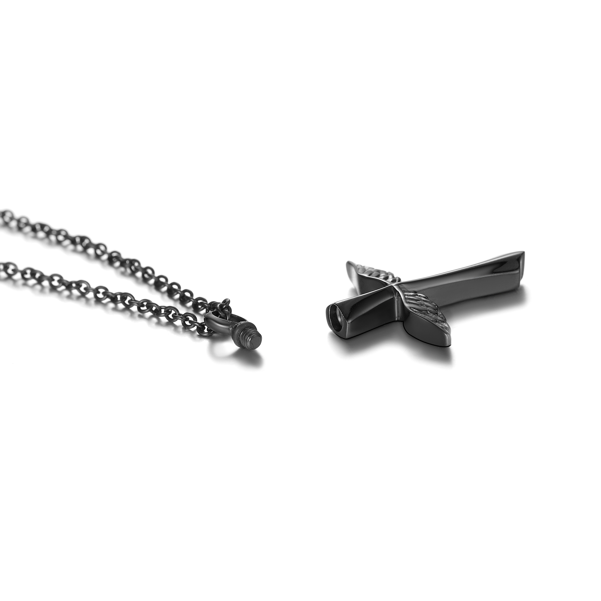 Angel Wing Cross Pendant Urn Cremation Necklace, Stainless Steel-02