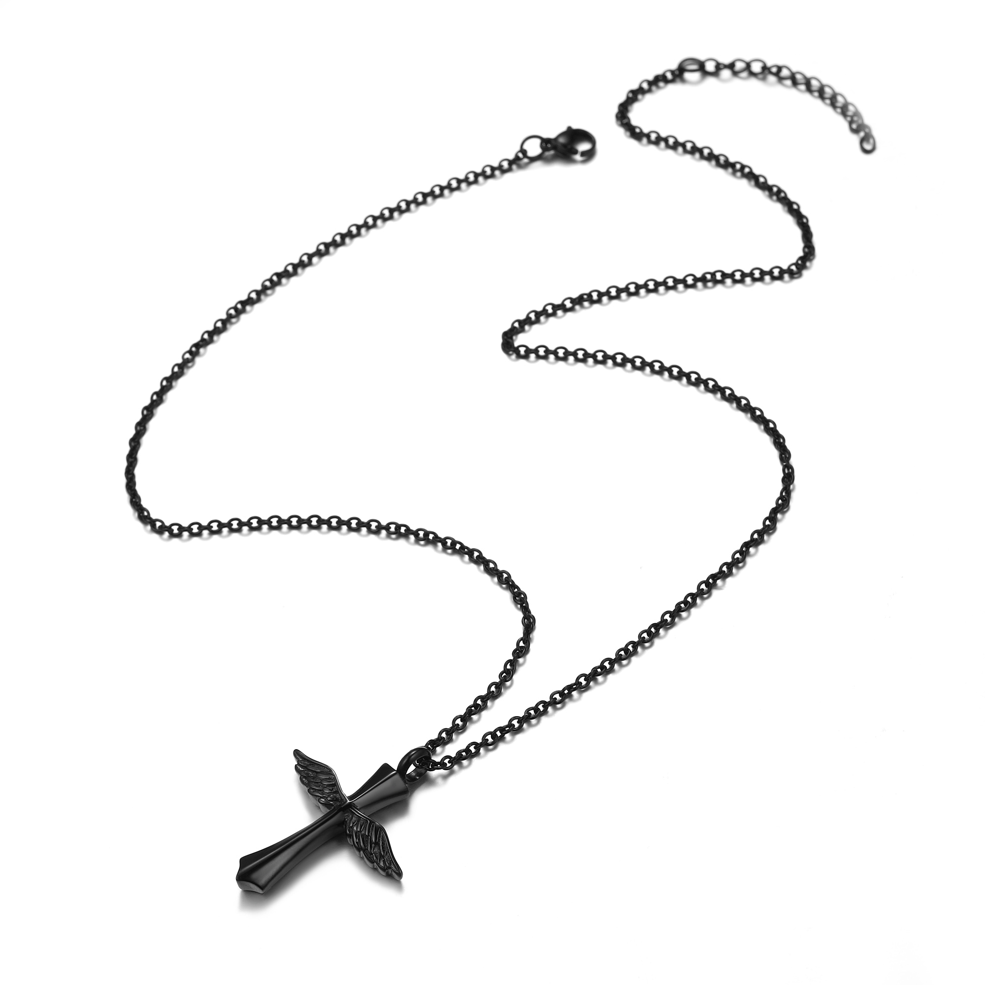 Angel Wing Cross Pendant Urn Cremation Necklace, Stainless Steel-03