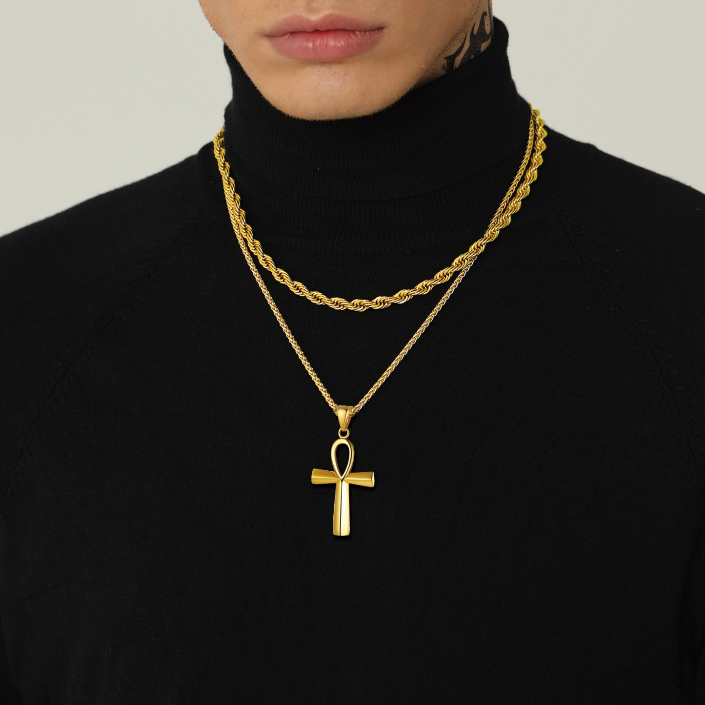 Ankh Cross Pendant Egyptian Necklace for Men-01
