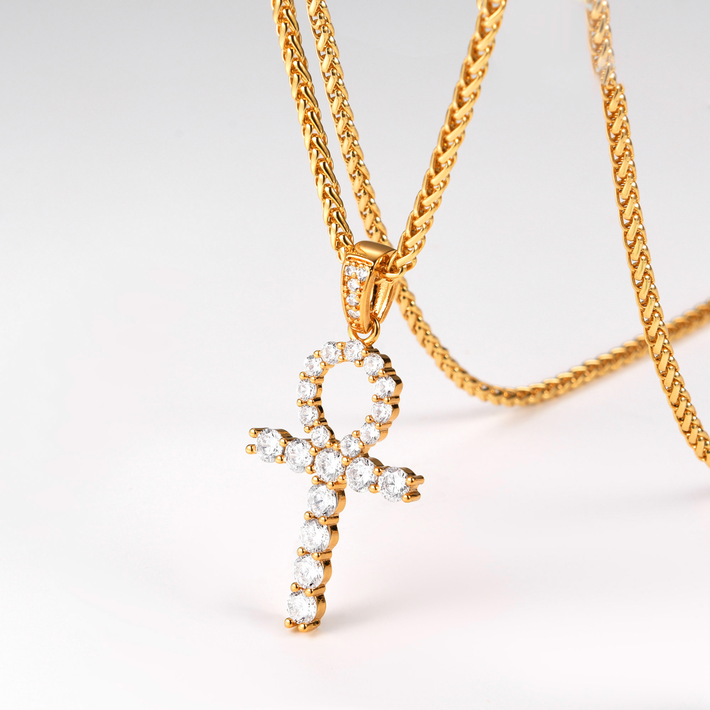 Ankh Cross Pendant Iced Out Egyptian Necklace with CZ, 18K Gold Plated-03