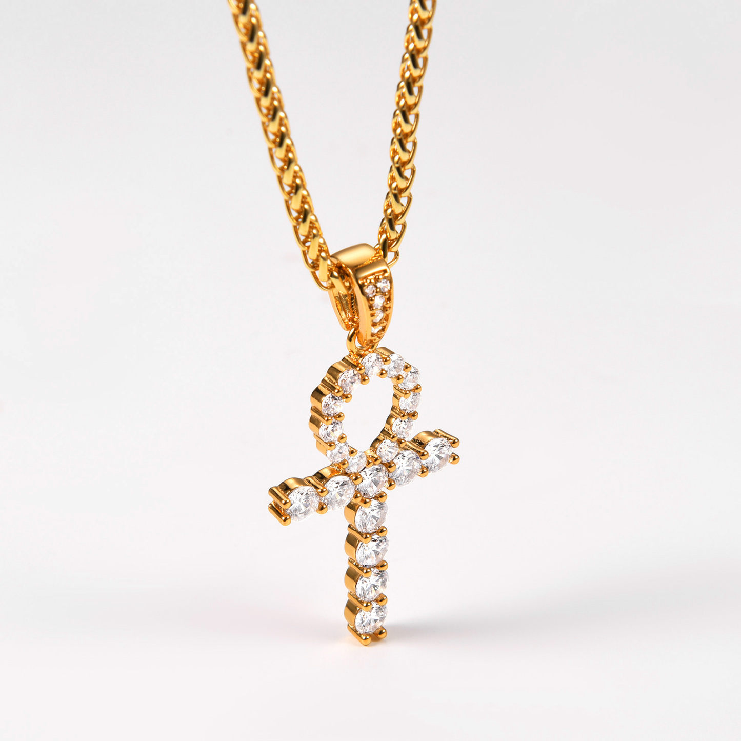 Ankh Cross Pendant Iced Out Egyptian Necklace with CZ, 18K Gold Plated-04