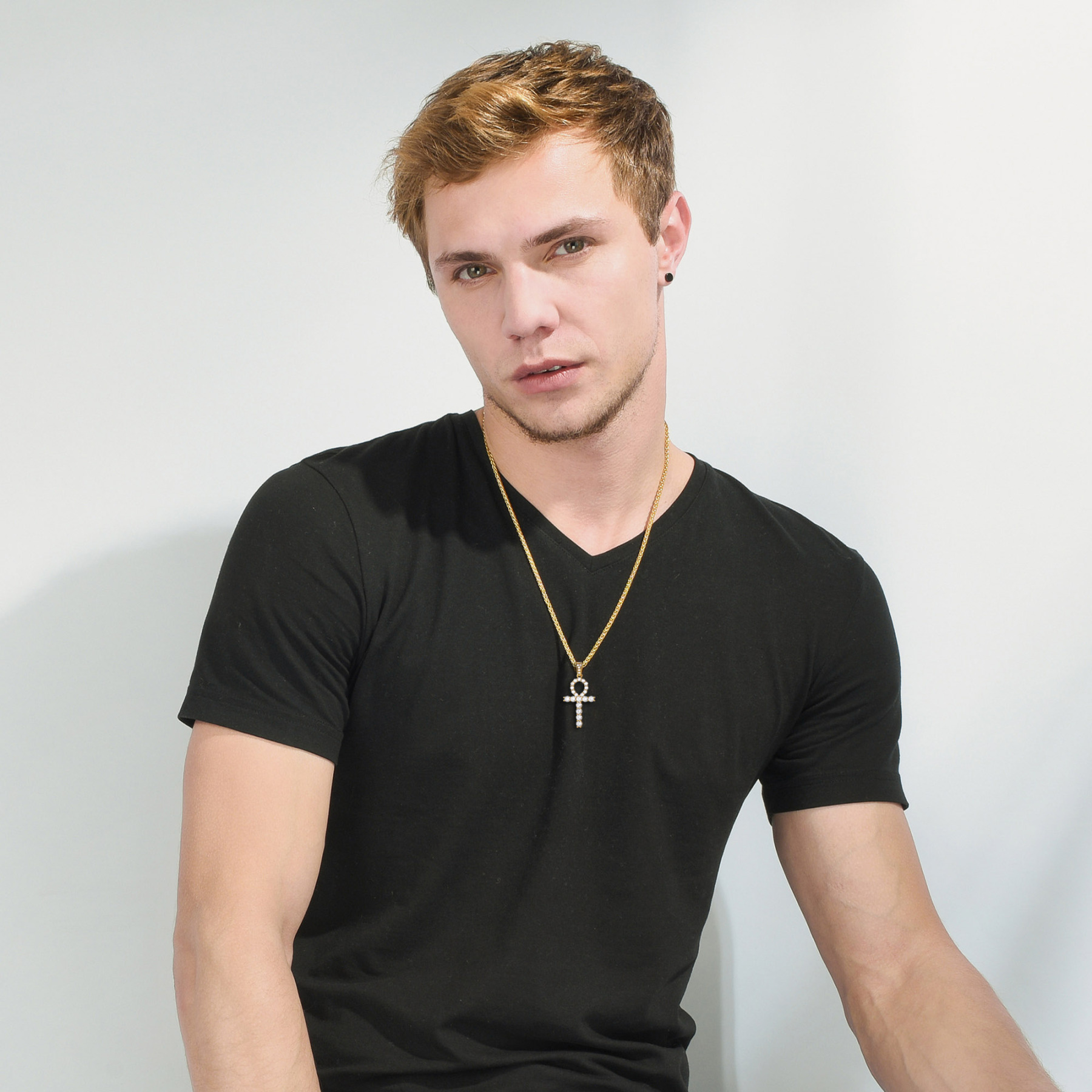 Ankh Cross Pendant Iced Out Egyptian Necklace with CZ for Men