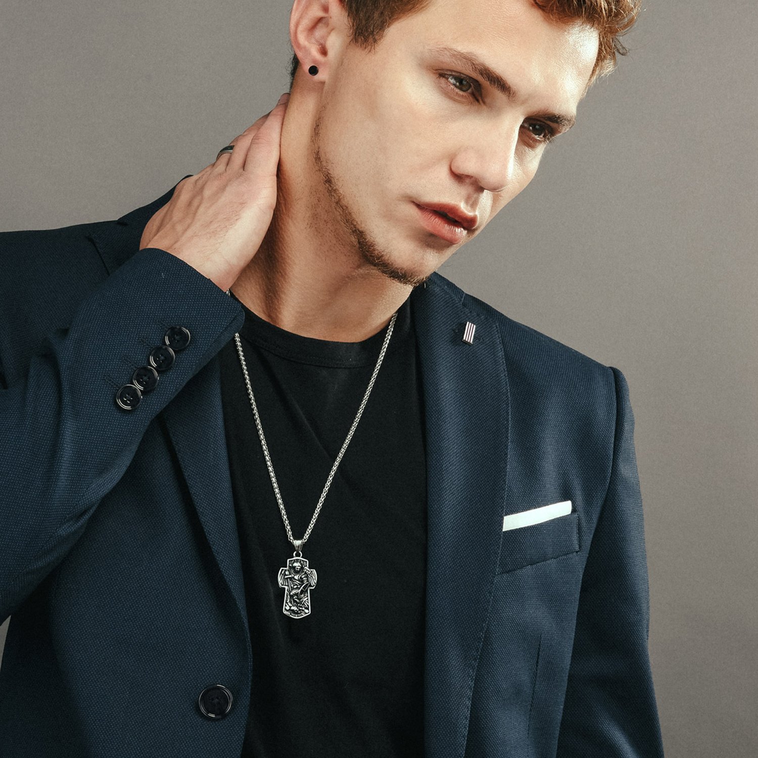 Archangel Saint Michael Pendant Cross Necklace for Men-01